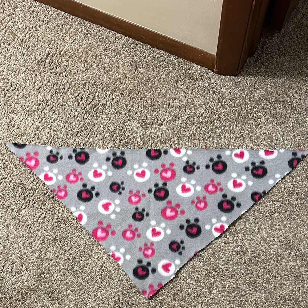 Gray Bandana with Pink and Black Paw Prints